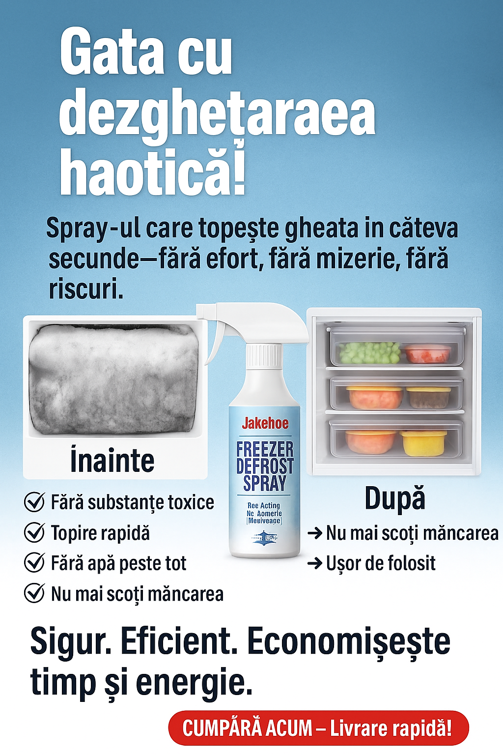 Spray Profesional pentru Dezghețarea Rapidă a Congelatorului și Lăzii Frigorifice