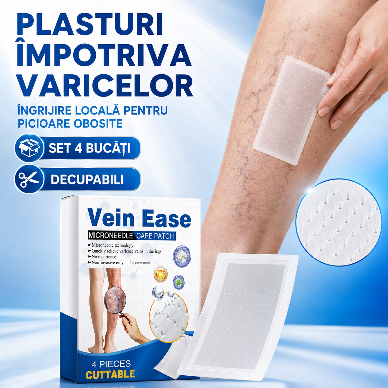 Set 4 Plasturi cu Microace împotriva Varicelor