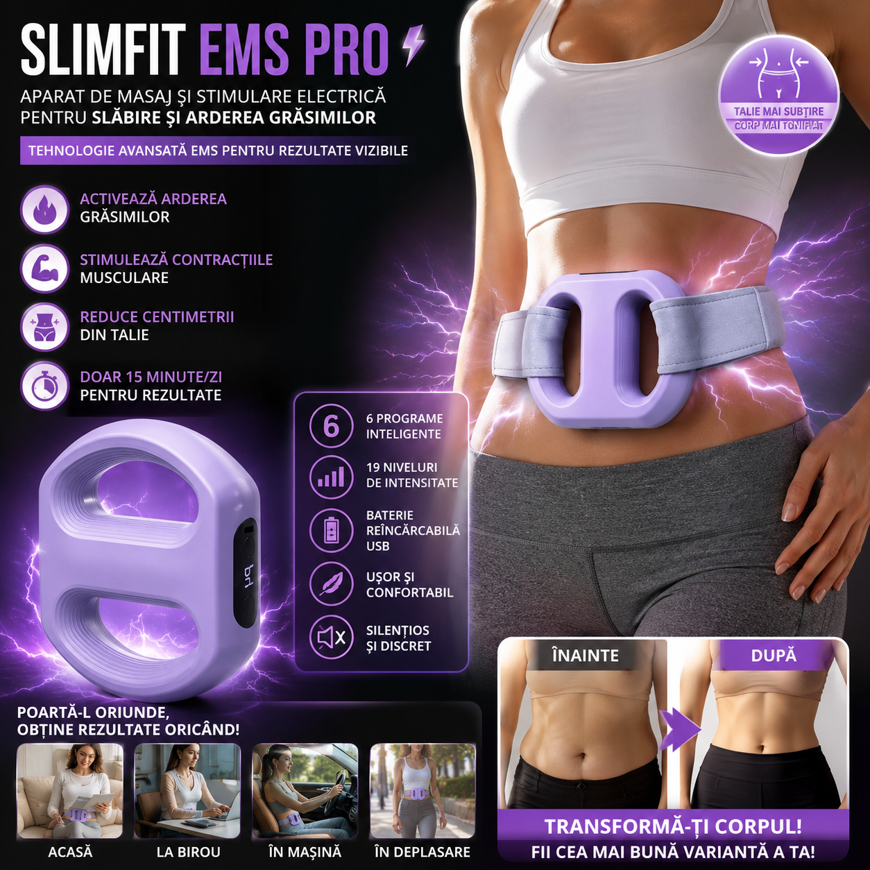 SlimPulse EMS Pro - Aparat Pentru Tonifiat Talia