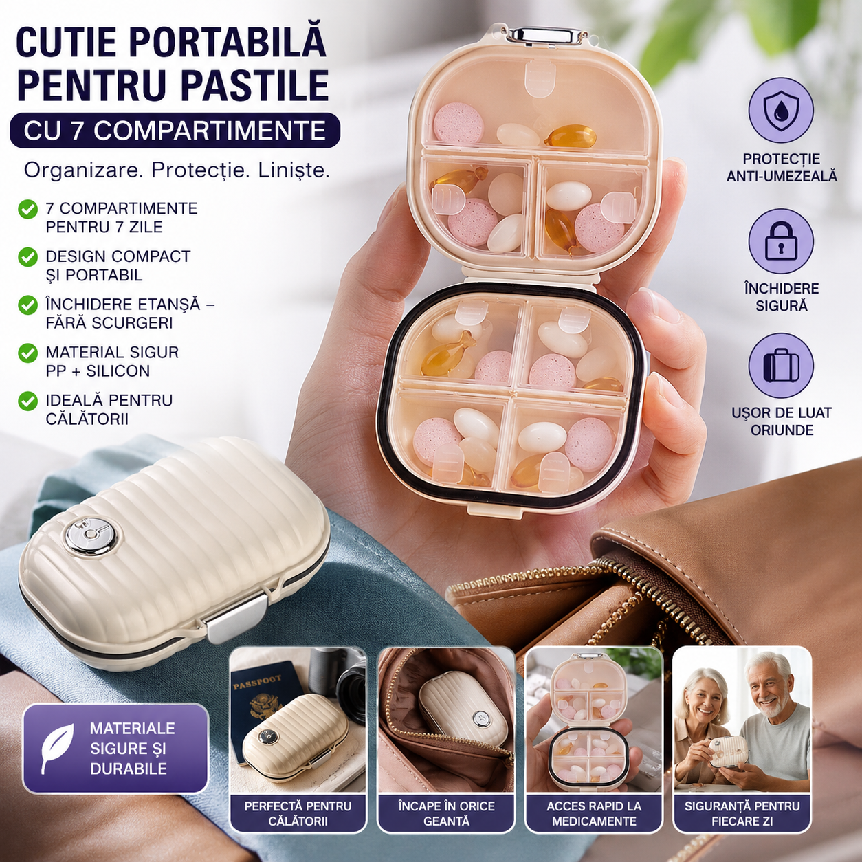 Cutie Portabila Pentru Pastile - Cu 7 Compartimente