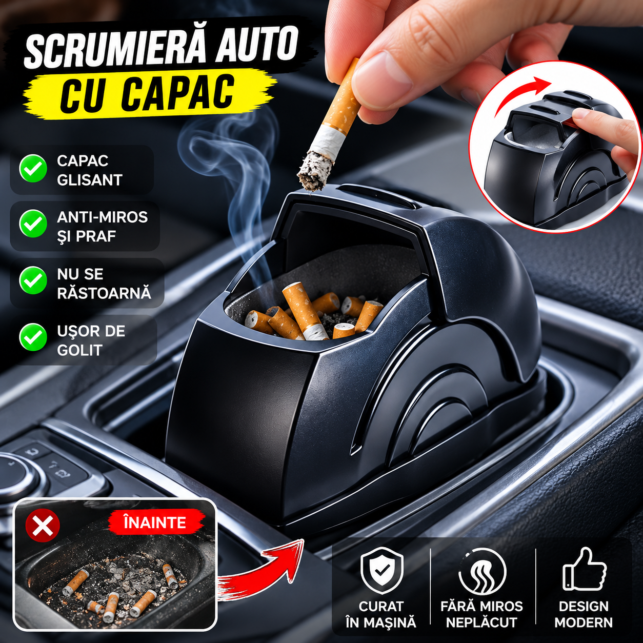 Scrumieră portabilă pentru mașină