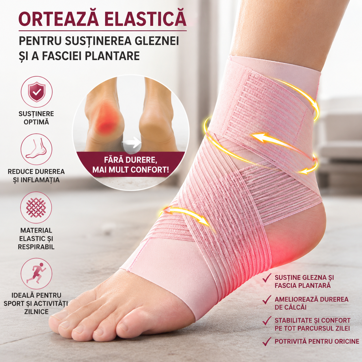 Orteza elastica pentru susținerea gleznei și a fasciei plantare
