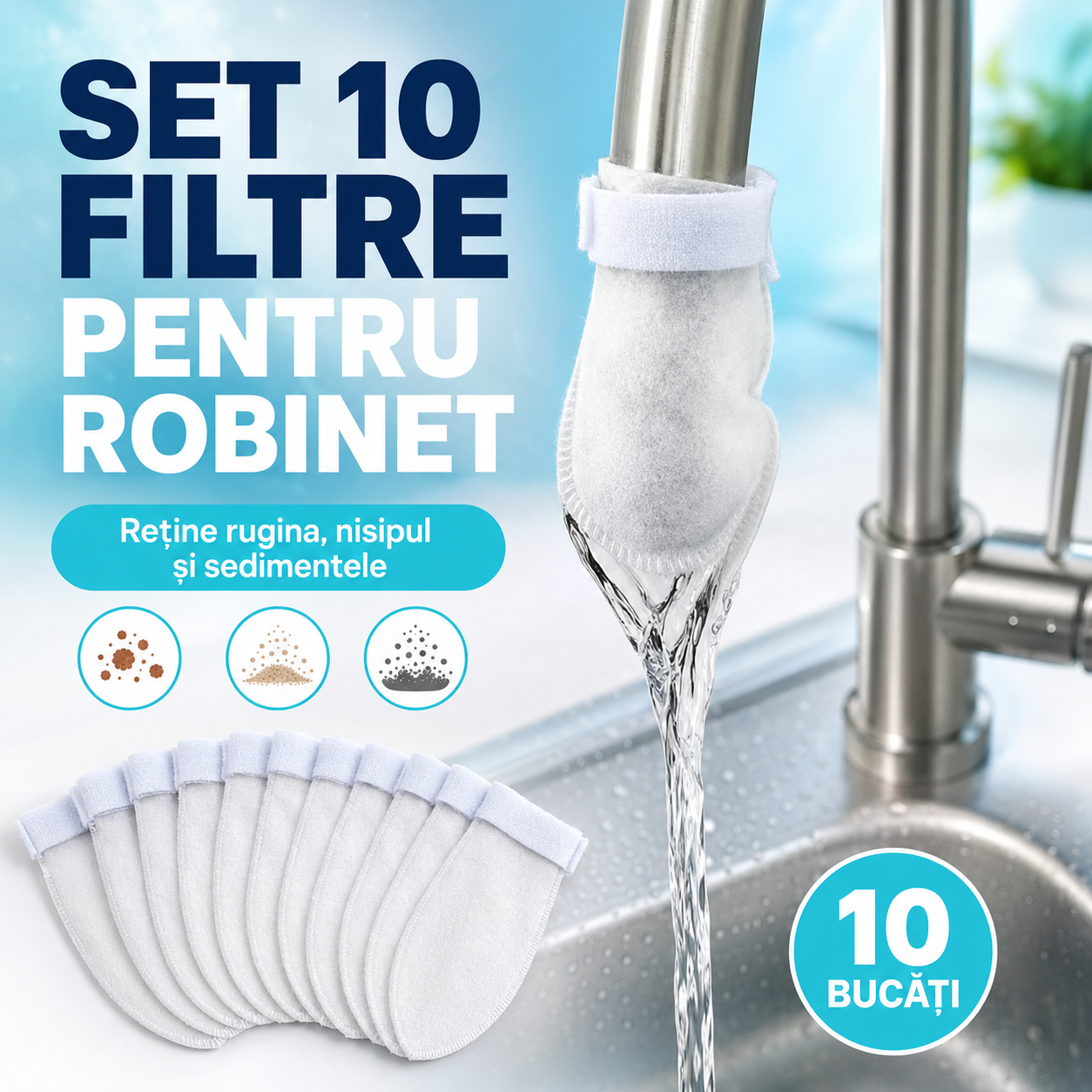 Set 10 filtre din bumbac pentru robinet – Purificare și protecție împotriva impurităților