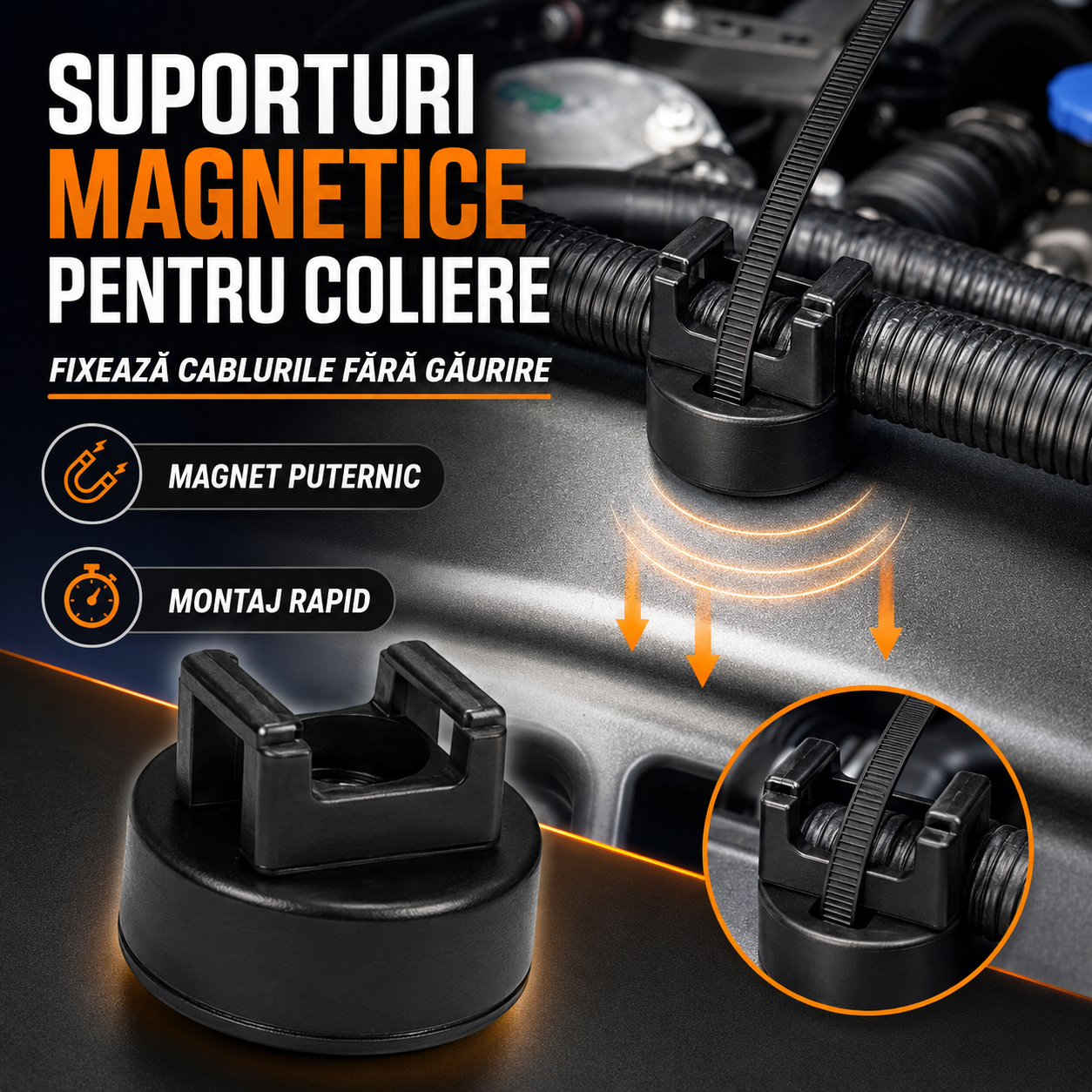 Set 3 suporturi magnetice pentru coliere de cablu