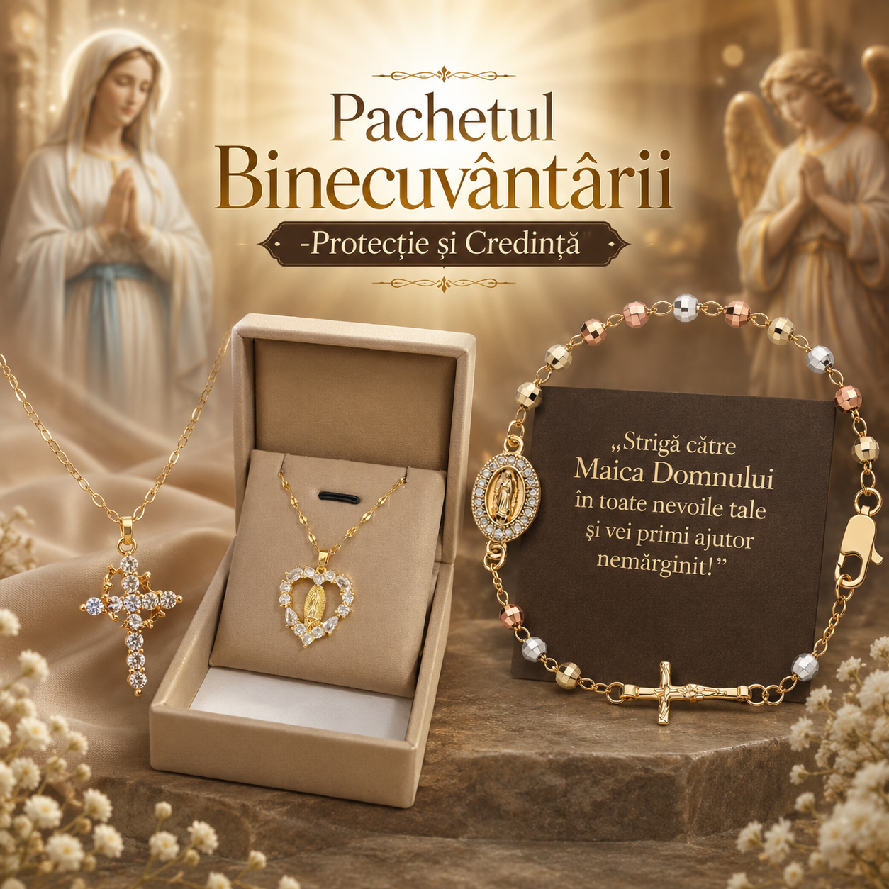 Pachetul Binecuvântării — Brățară, Lănțișor cu Maica Domnului si cu Iisus
