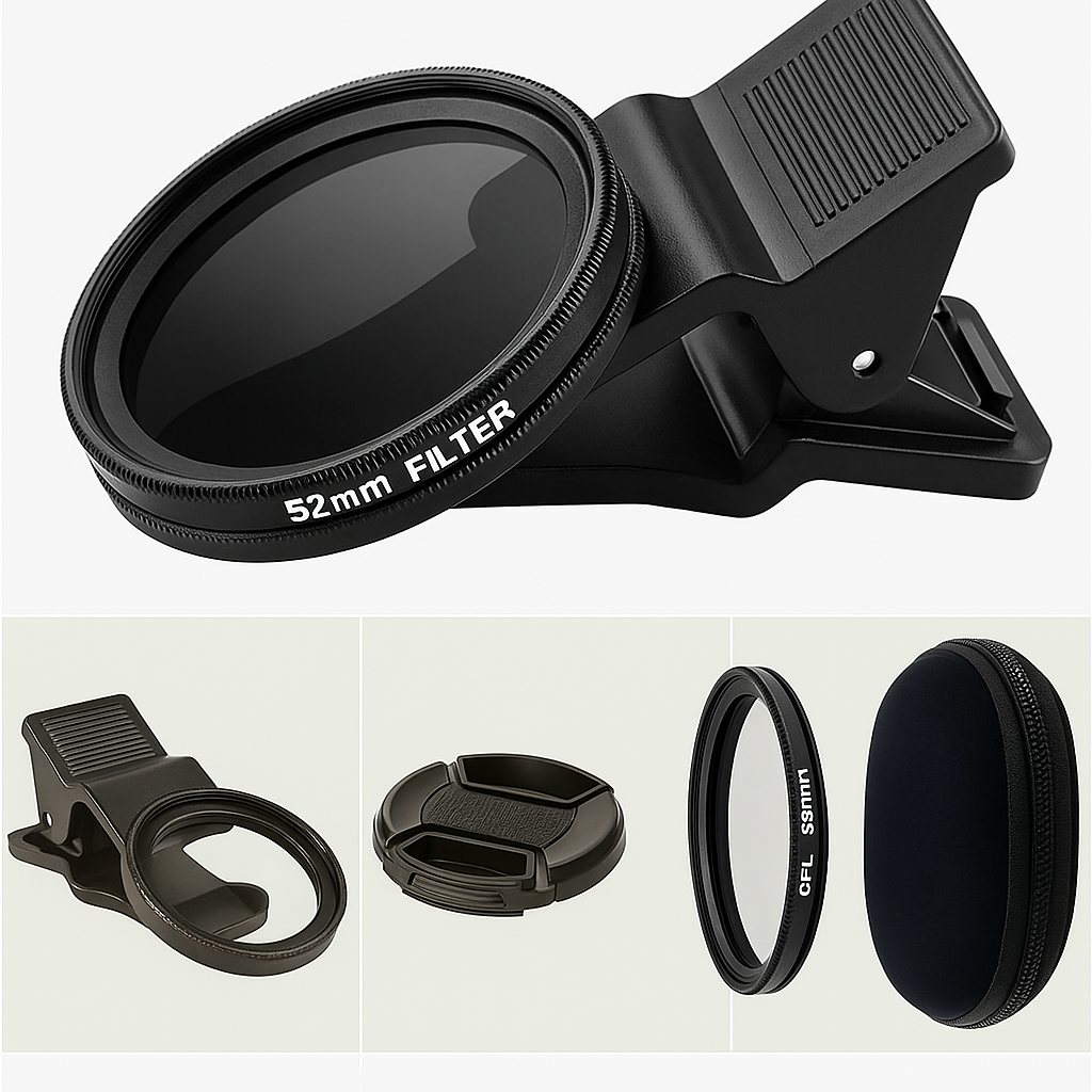Kit Clips + Lentilă Polarizată Cu Filtru CPL 52mm -Universala Pentru Orice Model De Telefon + Husă Cadou