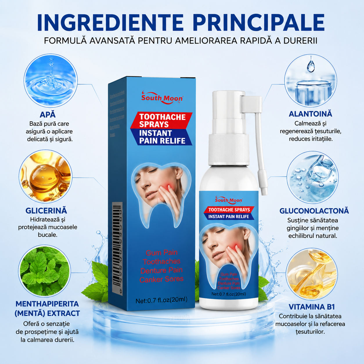 Spray Naturist pentru Dureri Dentare si Inflamatii — Ameliorare Rapidă a Durerii de Dinte, Gingie și Afte