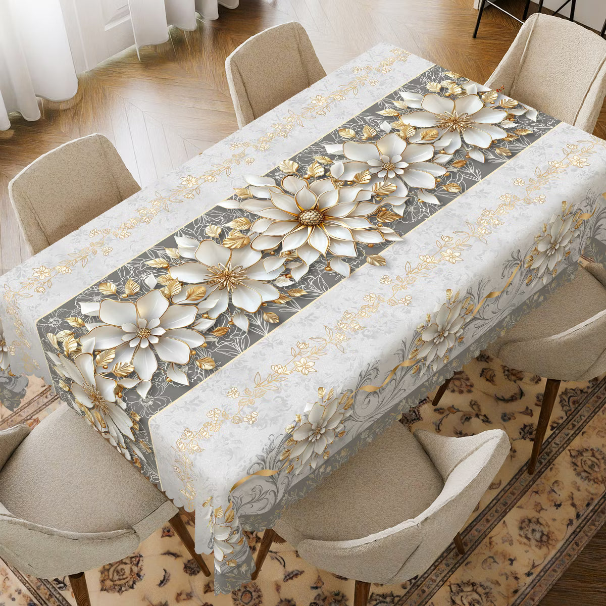 Față de Masă 3D Model Floral — Transformă Orice Masă într-un Colț de Natură, 140x200cm