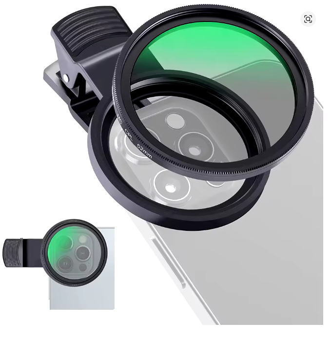 Kit Clips + Lentilă Polarizată Cu Filtru CPL 52mm -Universala Pentru Orice Model De Telefon + Husă Cadou