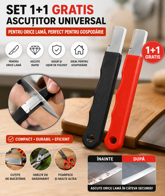 Set 1+1 GRATIS — Ascuțitor Universal pentru Orice Lamă, perfect pentru Gospodarie