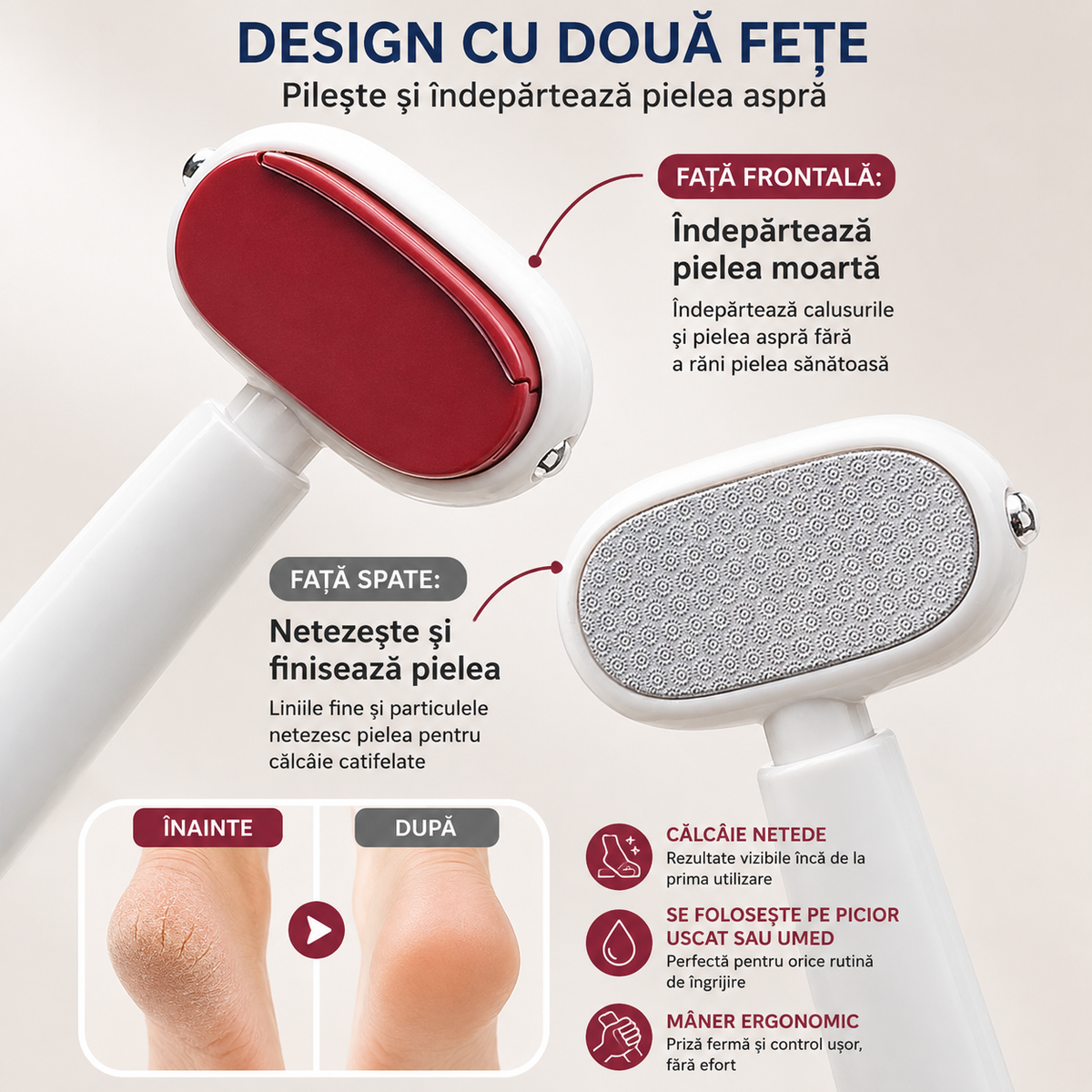 Pilă 2 în 1 pentru Picioare — Îndepărtează Bătăturile și Pielea Aspră, pentru Călcâie Netede