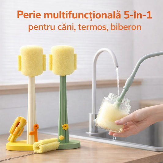 Perie multifuncțională 5-în-1 pentru căni, termos, biberon