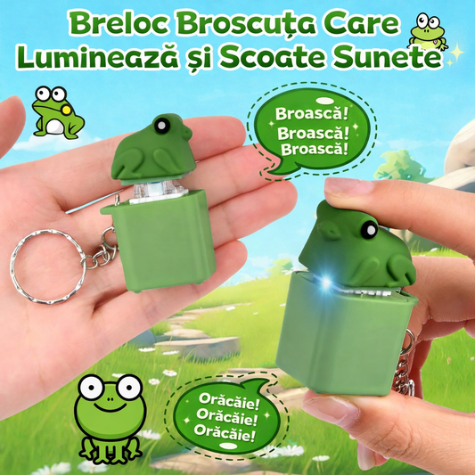 Breloc broscuță tip tastă, care luminează și scoate sunete amuzante Incarcare USB