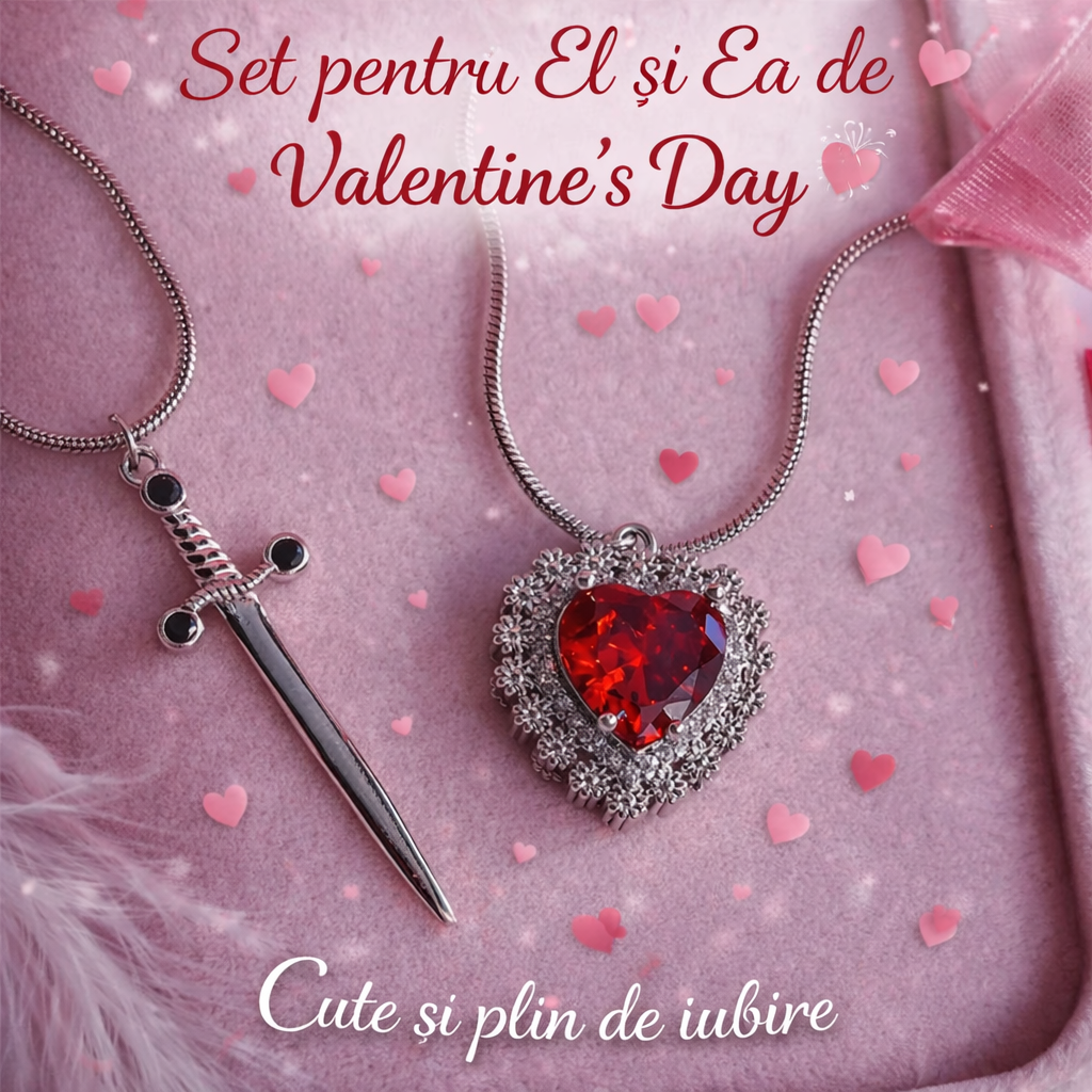 Set Sabie și Inimă pentru El și Ea, din Argint, pentru Valentine’s Day