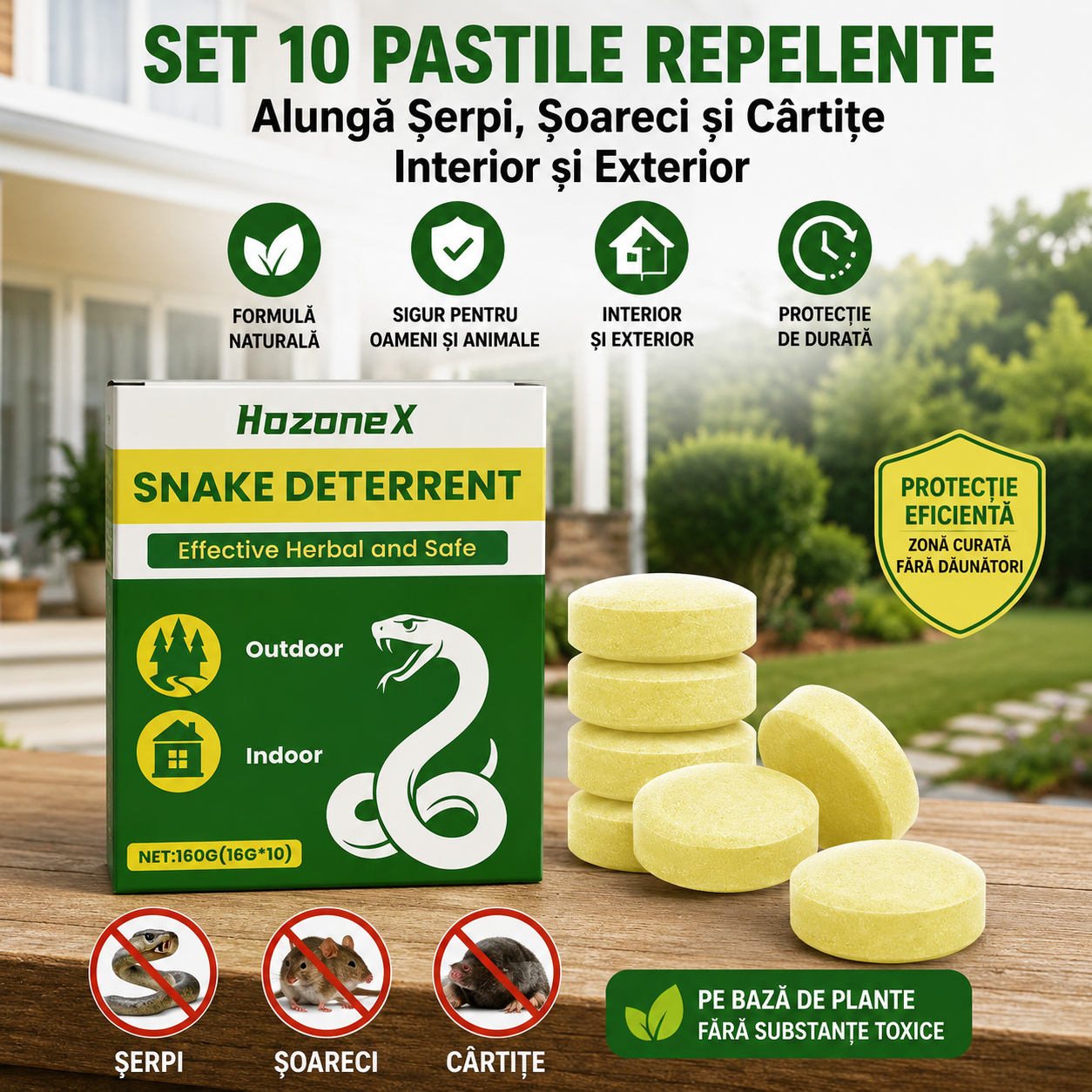 Set 10 Pastile Repelente — Alungă Șerpi, Șoareci și Cârtițe, Interior și Exterior, Formulă Naturală pe Bază de Plante