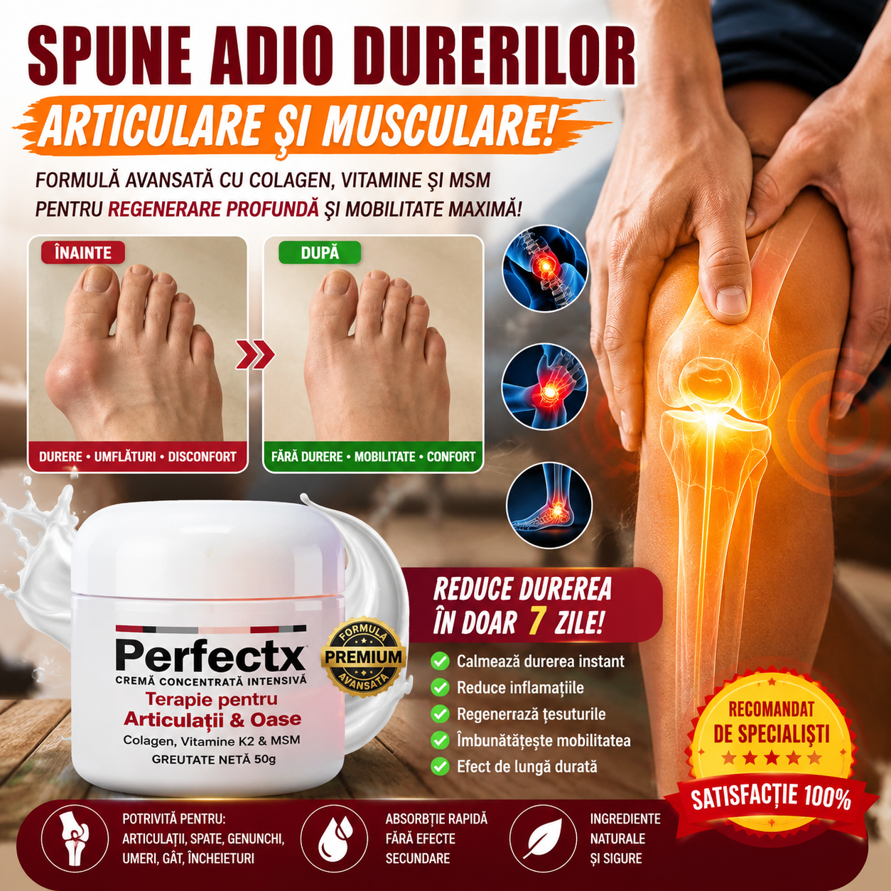 Crema PerfectX - Recomandată pentru Osteoartrită, Artrită Reumatoidă, Bursită, Monturi și Alte Probleme Articulare