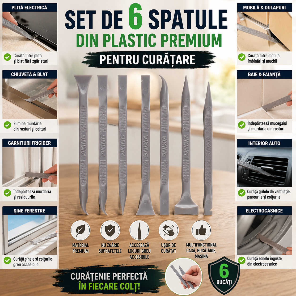 Set 6 Spatule Din Plastic, Pentru Curatarea Zonelor Mai Putin Accesibile ( Bucatarie/Masina/Baie etc)