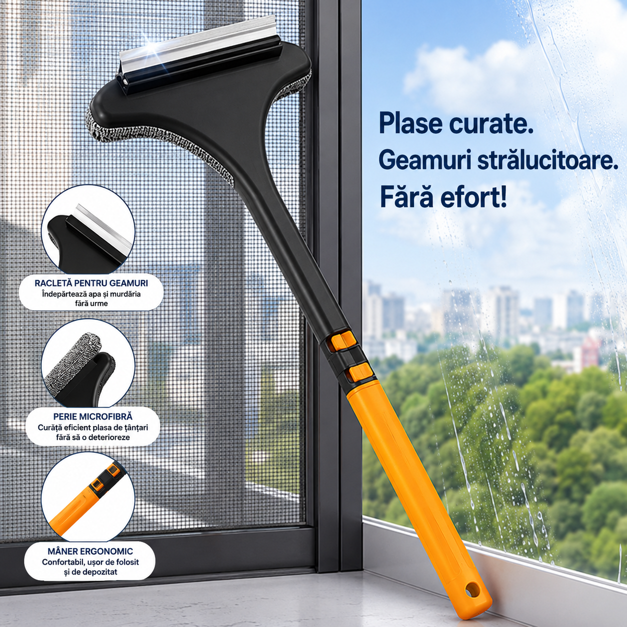 Perie 2 în 1 pentru Curățarea Plaselor de Țânțari și a Geamurilor