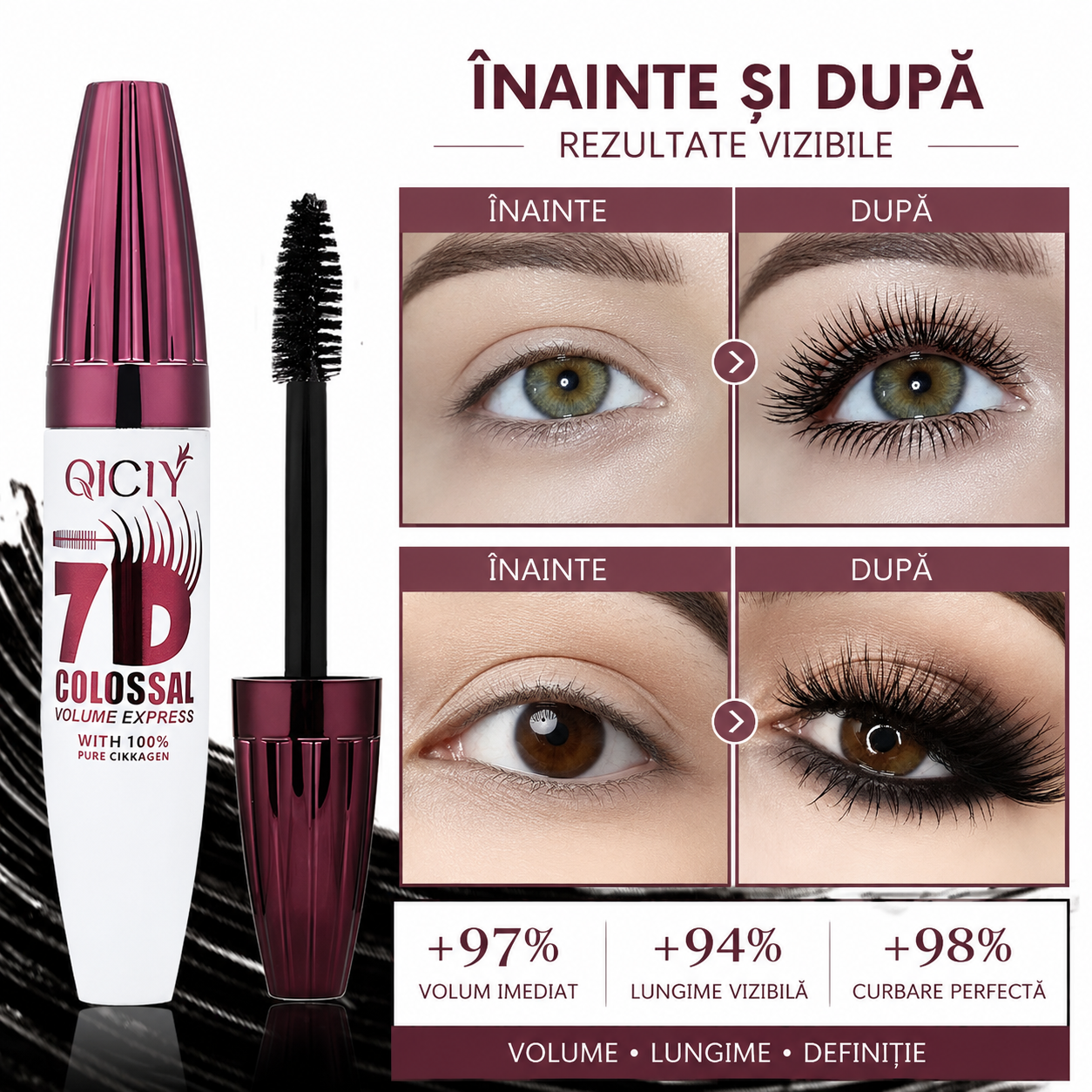 Mascara 7D Volum Extrem pentru Gene Spectaculoase și Privire Intensă