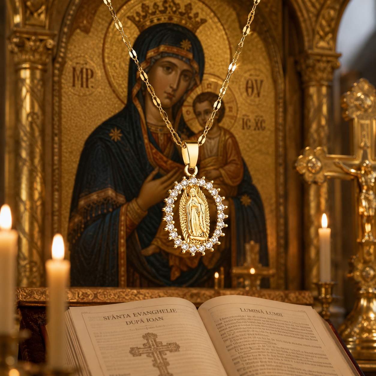 Lantisor Sfant Cu Fecioara Maria 18k