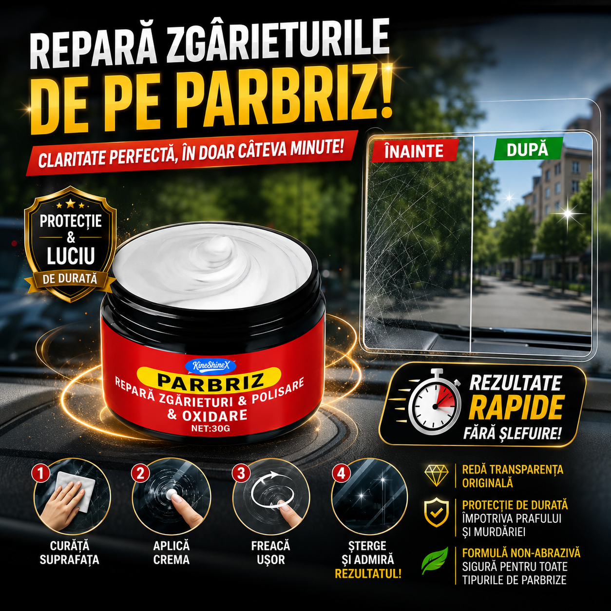 Pastă Profesională pentru Eliminarea Zgârieturilor de pe Parbriz