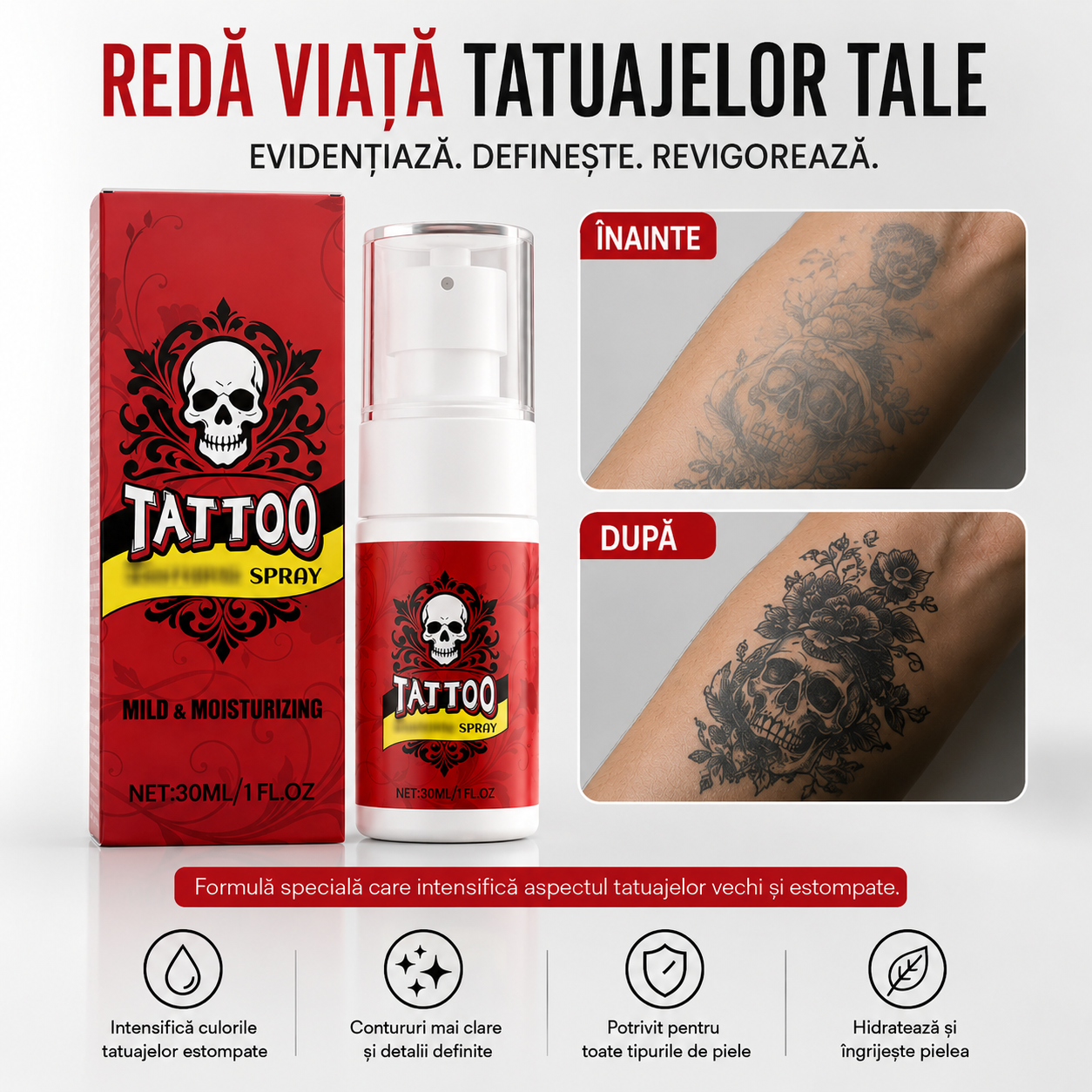 Spray Intensificator pentru Tatuaje — Culorile Revin la Viață, Tatuajul Tău Arată ca în Prima Zi