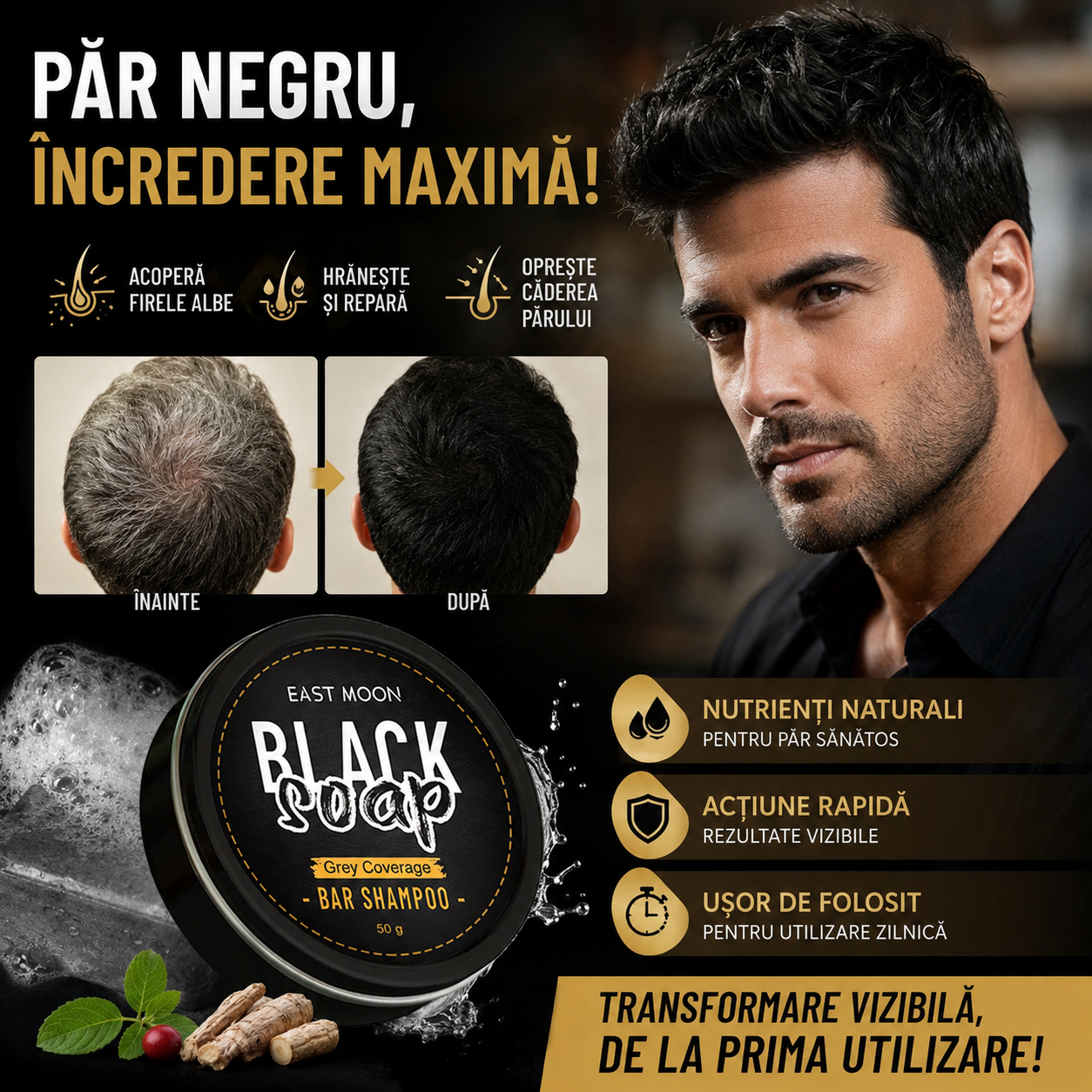 Black Soap - Sapun pentru par negru, hraneste si repara, acopera parul alb, opreste caderea parului