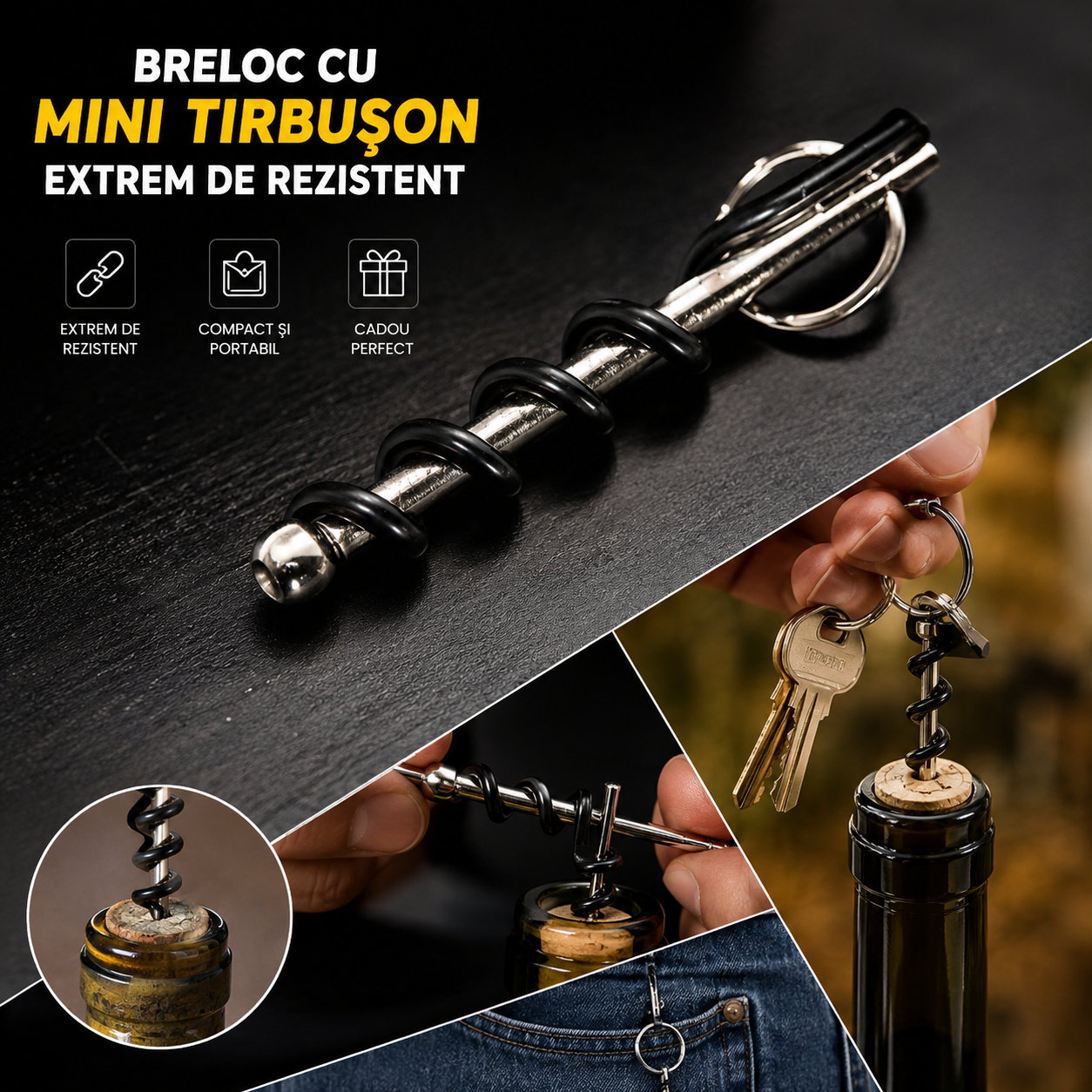 Breloc Cu Mini Tirbuson Extrem De Rezistent