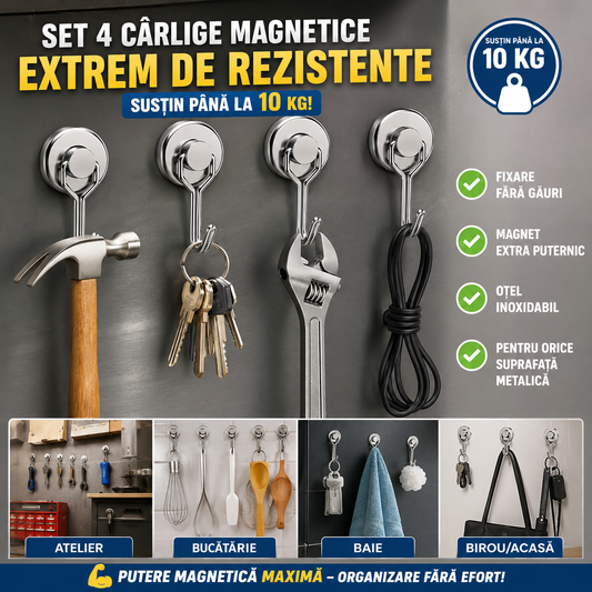 Set 4 Bucati Carlige Magnetice Extrem De Rezistente ( Sustin pana la 10 kg)