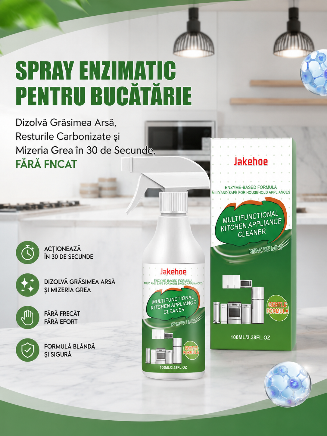 Spray Enzimatic pentru Bucătărie — Dizolvă Grăsimea Arsă, Resturile Carbonizate și Mizeria Grea în 30 de Secunde, Fără Frecat 100ml