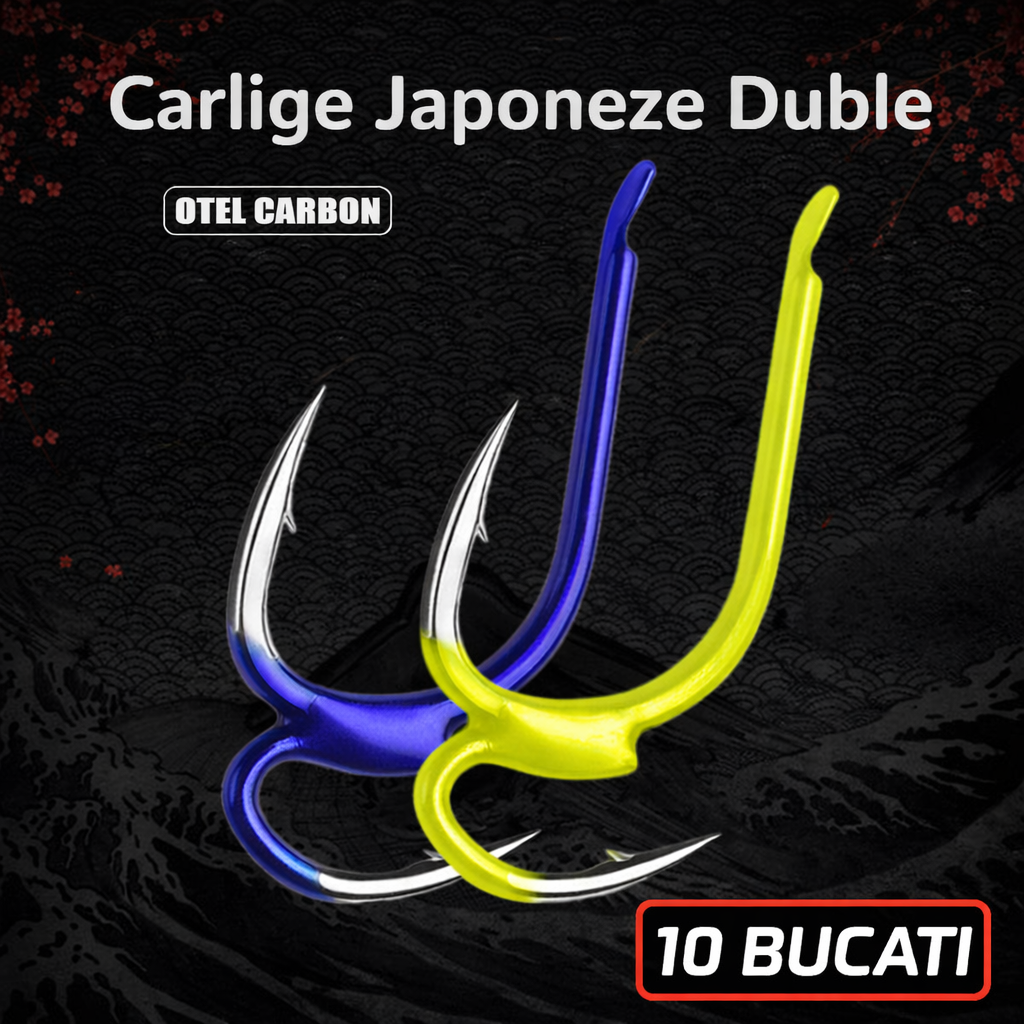 Set 10 Carlige Japoneze Duble - Din otel si carbon, 6 marimi pentru toate dimensiunile