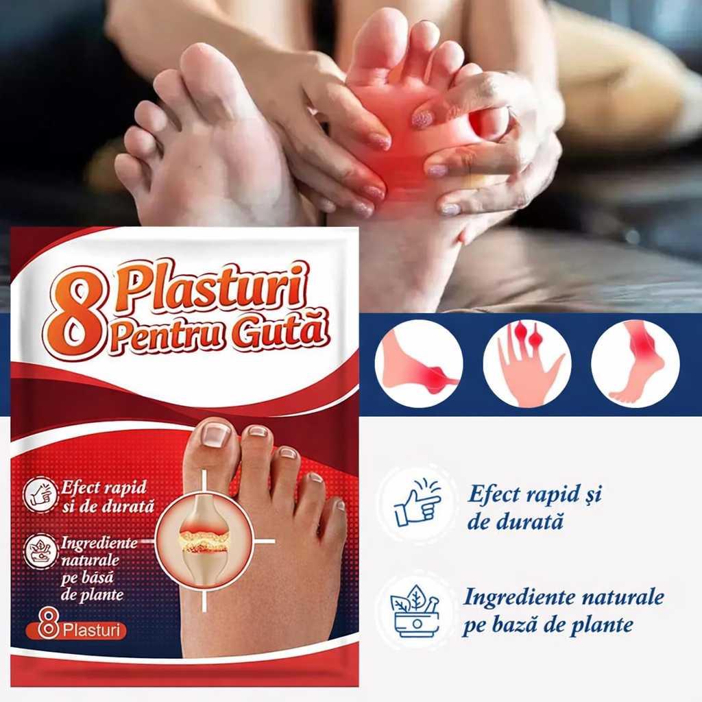 Set 8 Plasturi pentru Gută și Dureri Articulare – Alinare Naturală și Confort Rapid