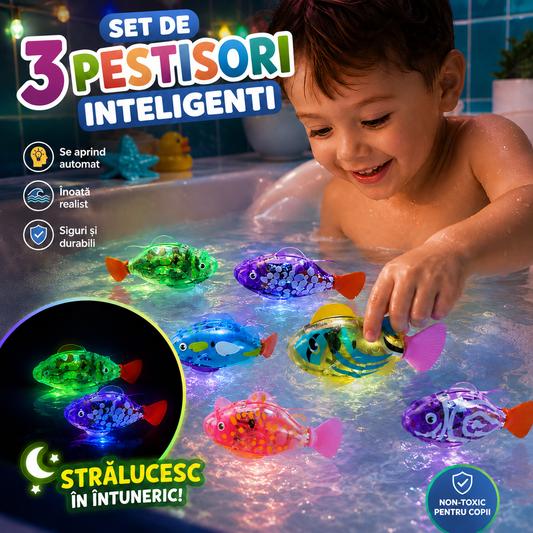 Set De 3 Pestisori Inteligenti Care Inoata Automat Si Stralucesc,- Senzor Automat Apa, Lumini LED si Inot Realist