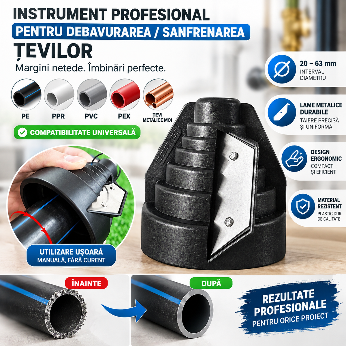Instrument Profesional tip Ascutitoare Pentru Debavurarea / Sanfrenarea Tevilor