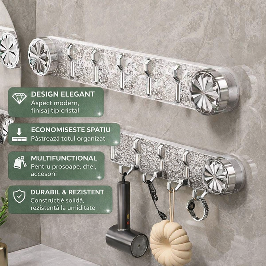 SET 1+1 GRATIS Suport Autoadeziv Premium cu 6 Carlige pentru Baie, Bucătărie, Hol, etc