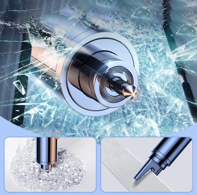 Dispozitiv de Urgență Auto 2-în-1 – Ciocan pentru Geam + Cutter Centură