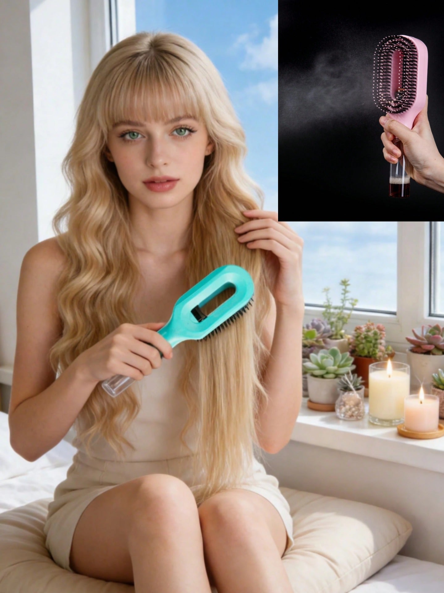 Perie Spray cu Rezervor Anti-Static - Piaptănă, hidratează și domolește părul static