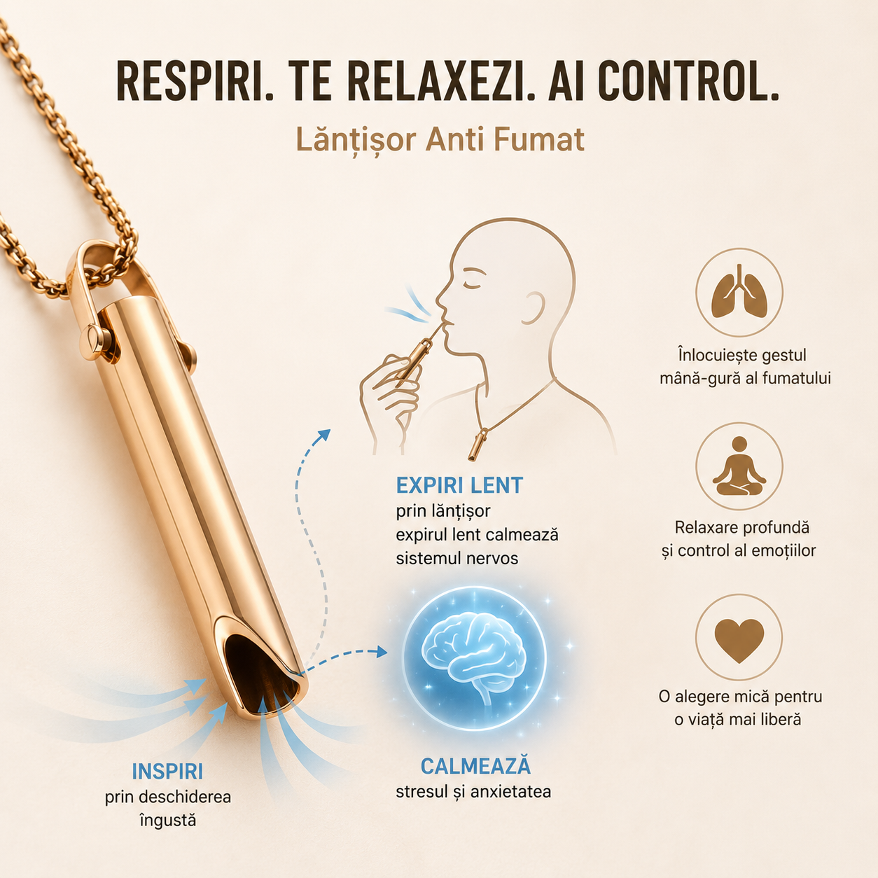Lănțișor Anti Fumat si Vapat — Te Ajută să Renunți la Fumat, Relaxare, Anti-Stres si Anti Anxietate