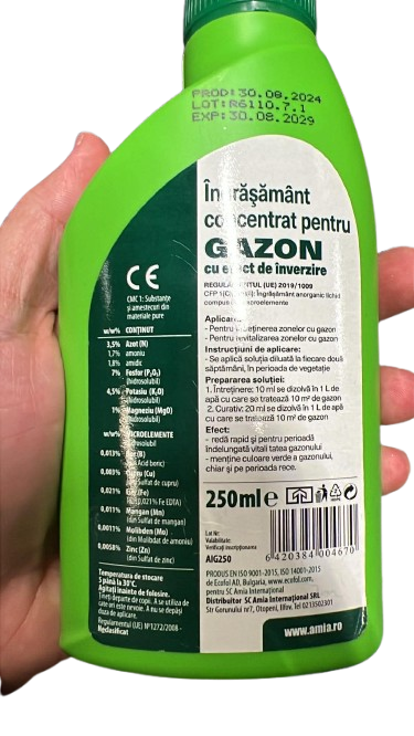 Îngrășământ Concentrat pentru Gazon – Efect Rapid de Înverzire și Revitalizare, 250ml