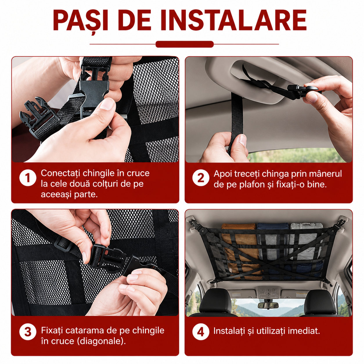 Plasă de Plafon pentru Mașină — Spațiu de Depozitare Suplimentar pentru SUV, Mașină sau Autoutilitară