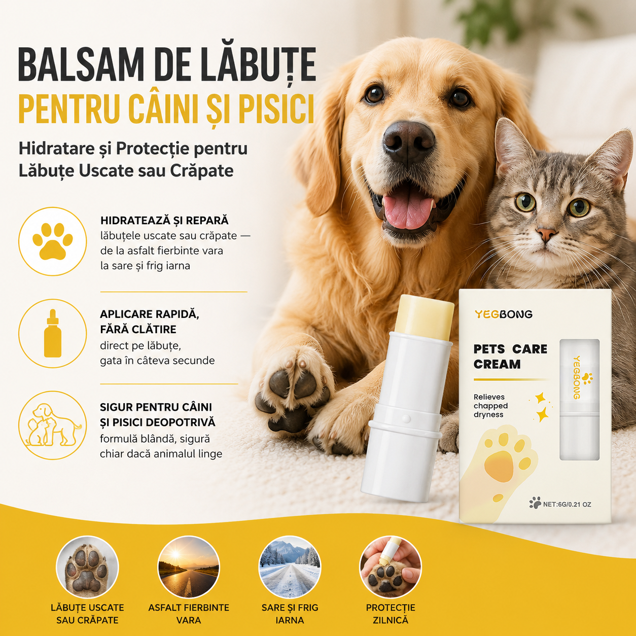 Balsam de Lăbuțe pentru Câini și Pisici — Hidratare și Protecție pentru Lăbuțe Uscate sau Crăpate