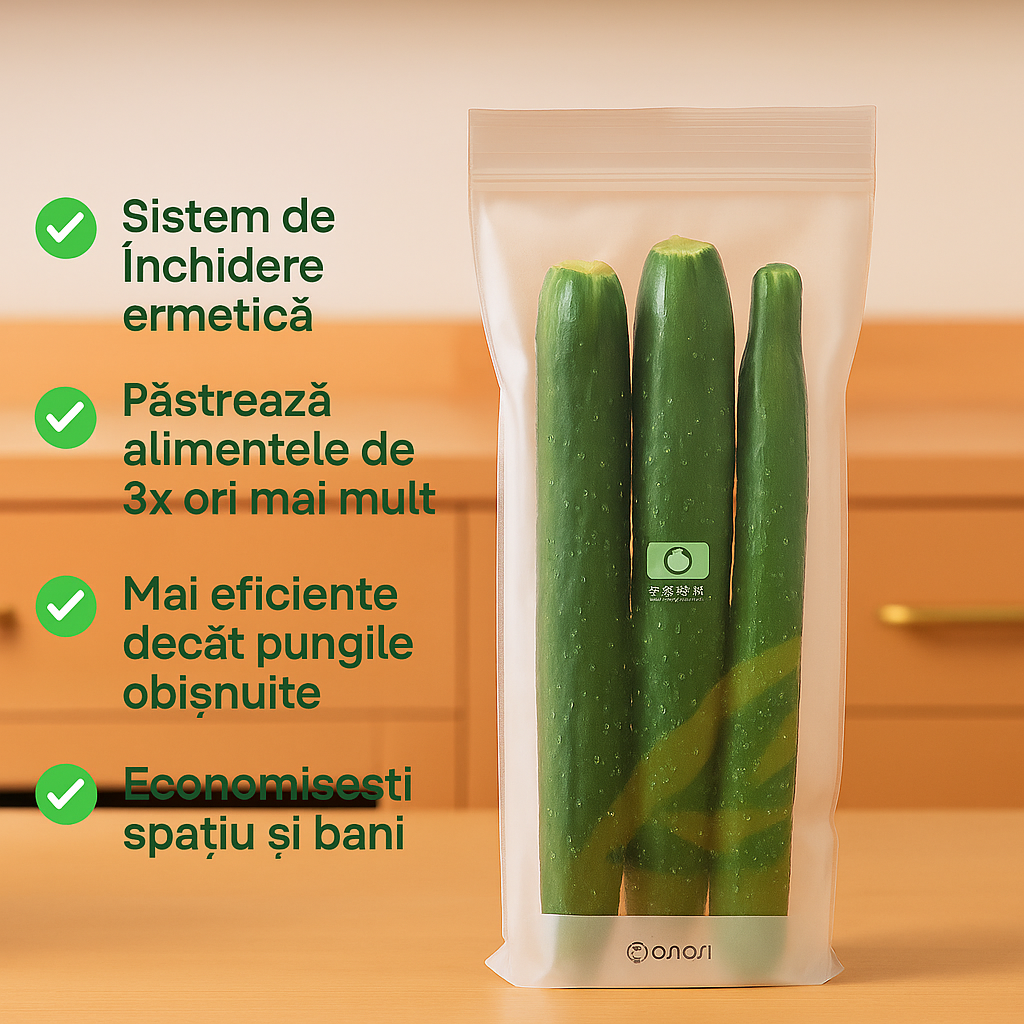 Set 15 Pungi Reutilizabile cu Închidere Ermetică – Păstrează Alimentele Proaspete de 3x Mai Mult Timp!