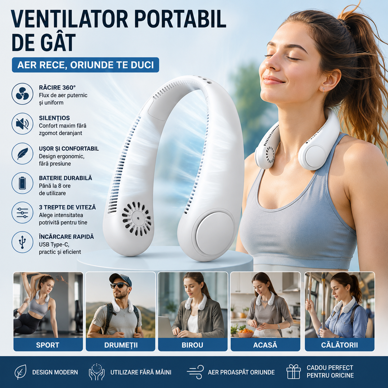 Ventilator Portabil de Gât — Aer Rece, Oriunde Te Duci