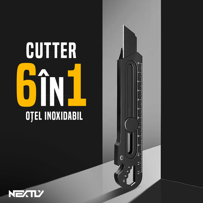 Cutter Multifunctional Rezistent 6 în 1: Rigla, Desfacator capace / conserve, Surubelnita, Chei hexagonale
