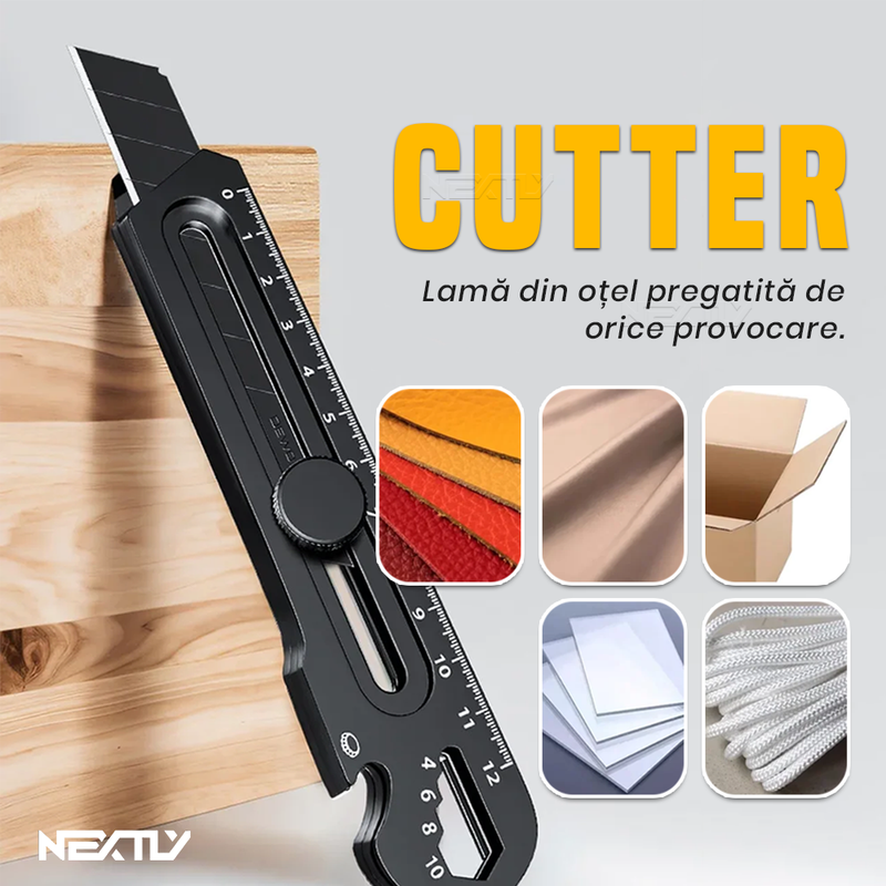 Cutter Multifunctional Rezistent 6 în 1: Rigla, Desfacator capace / conserve, Surubelnita, Chei hexagonale