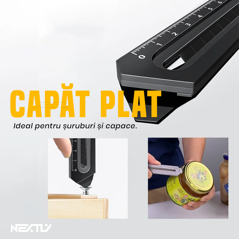 Cutter Multifunctional Rezistent 6 în 1: Rigla, Desfacator capace / conserve, Surubelnita, Chei hexagonale