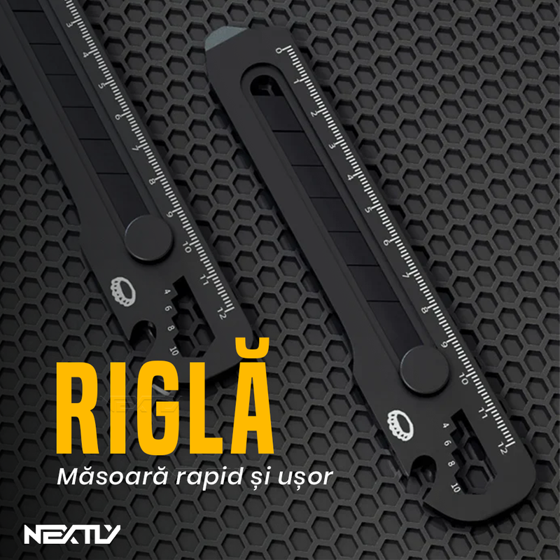 Cutter Multifunctional Rezistent 6 în 1: Rigla, Desfacator capace / conserve, Surubelnita, Chei hexagonale