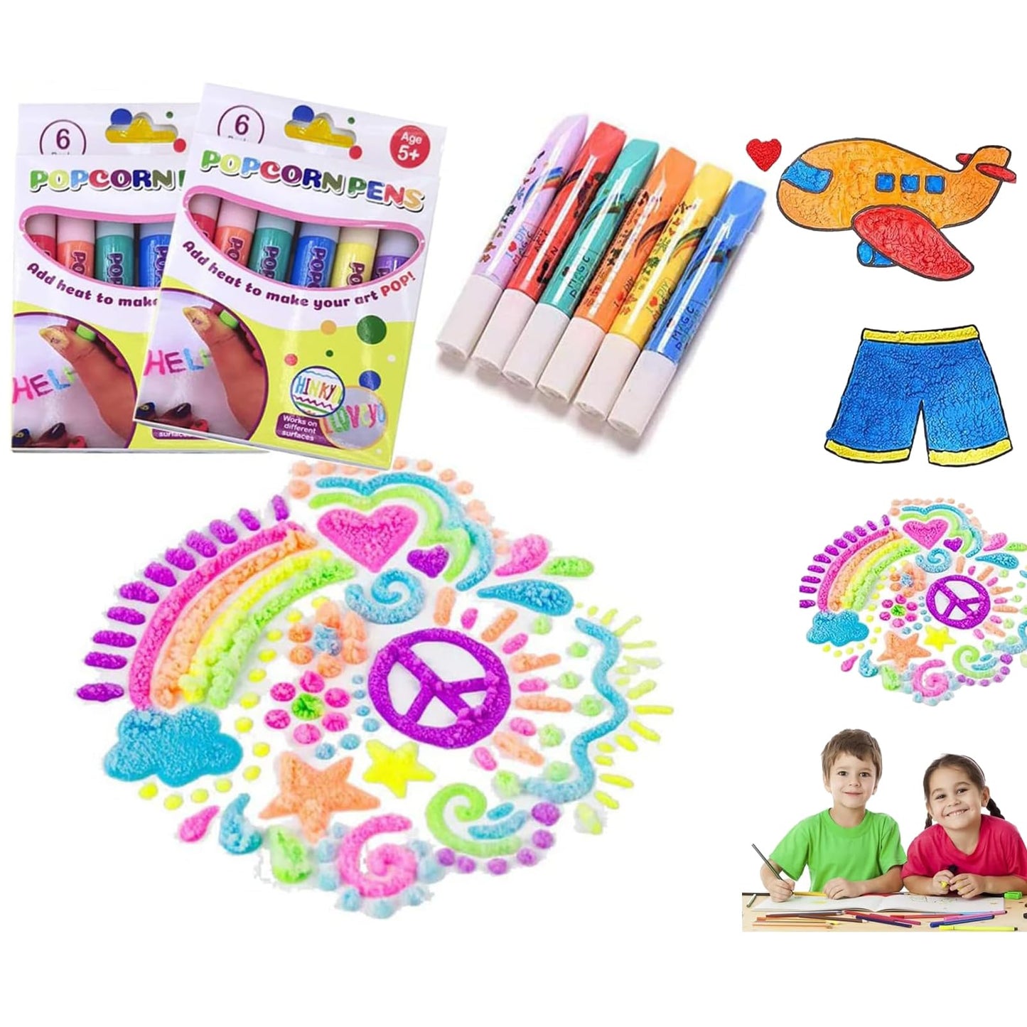 🎨 Set 6 Carioci Magice 3D "Popcorn Pens" – Arta care prinde viață!